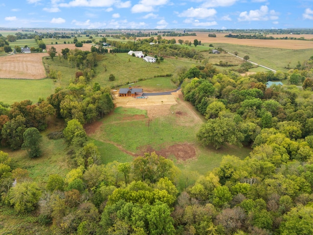 birds eye view of property with a rural view