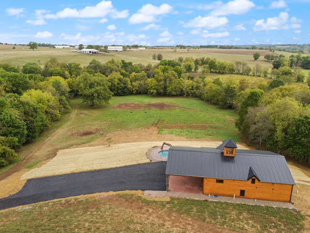 birds eye view of property with a rural view