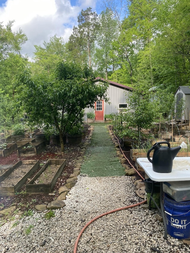 3860 Newfound Rd, Oneida, KY 40972 - view of yard featuring a vegetable garden and an outbuilding