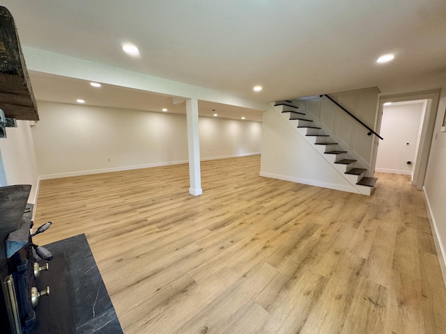 236 Walnut Ave, Somerset, KY 42503 - finished below grade area featuring stairway, light wood finished floors, baseboards, and recessed lighting