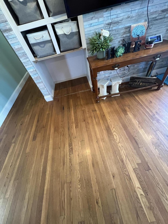 interior details with baseboards and wood finished floors