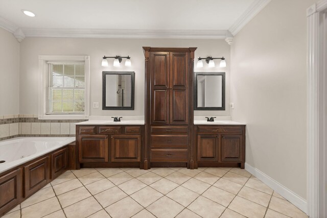 1841 Peter Cave Rd, Mckee, KY 40447 - full bath with a tub with jets, double vanity, crown molding, and tile patterned flooring
