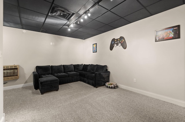 1841 Peter Cave Rd, Mckee, KY 40447 - living area featuring baseboards, carpet, heating unit, and a paneled ceiling