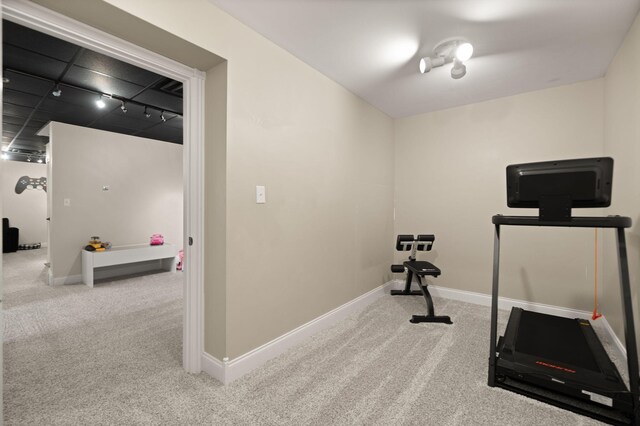 1841 Peter Cave Rd, Mckee, KY 40447 - exercise area featuring carpet floors, rail lighting, and baseboards