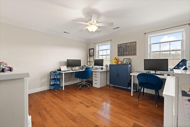 1841 Peter Cave Rd, Mckee, KY 40447 - home office with crown molding, light wood-style floors, ceiling fan, and baseboards