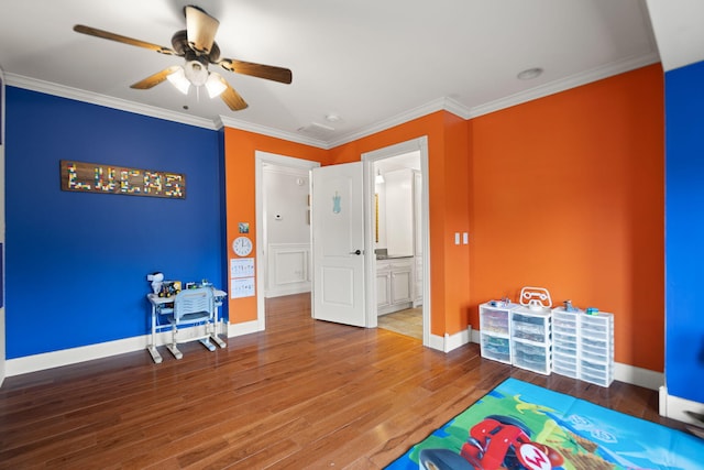 1841 Peter Cave Rd, Mckee, KY 40447 - recreation room with a ceiling fan, light wood-type flooring, baseboards, and crown molding