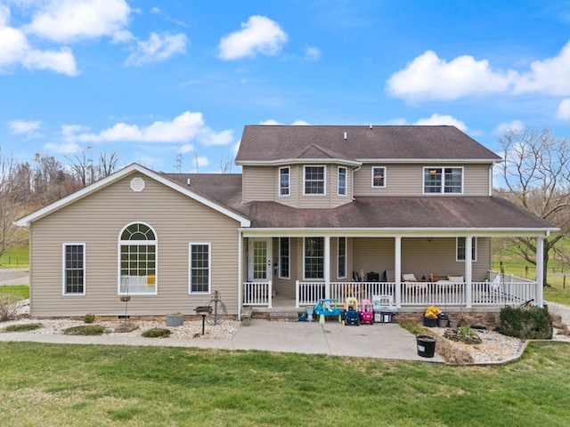 1841 Peter Cave Rd, Mckee, KY 40447 - view of front facade featuring a porch, concrete driveway, a front yard, an attached garage, and roof with shingles