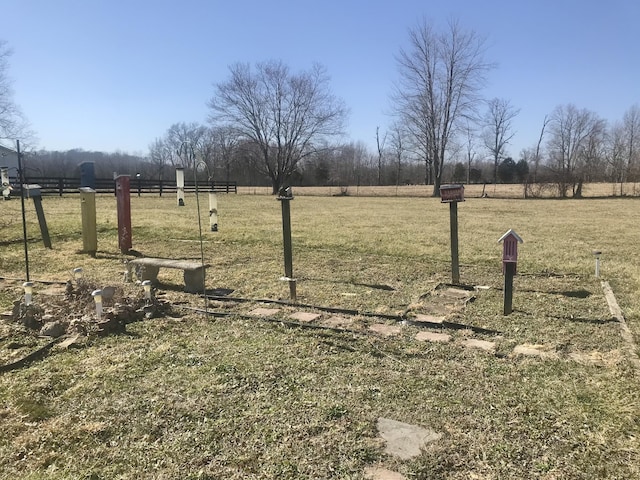 view of yard with a rural view and fence