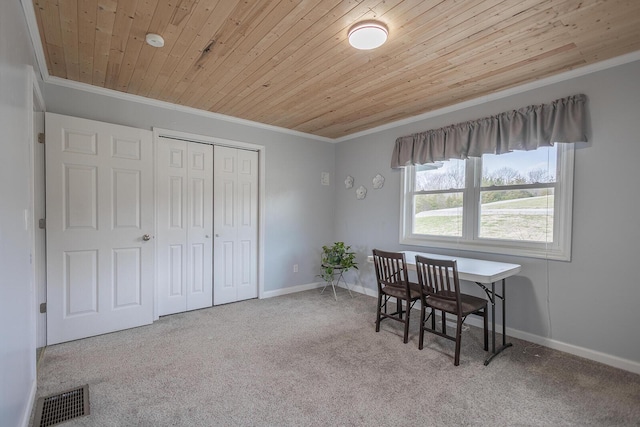 1317 Drydock Rd, Lawrenceburg, KY 40342 - office area featuring crown molding, wooden ceiling, visible vents, and carpet floors
