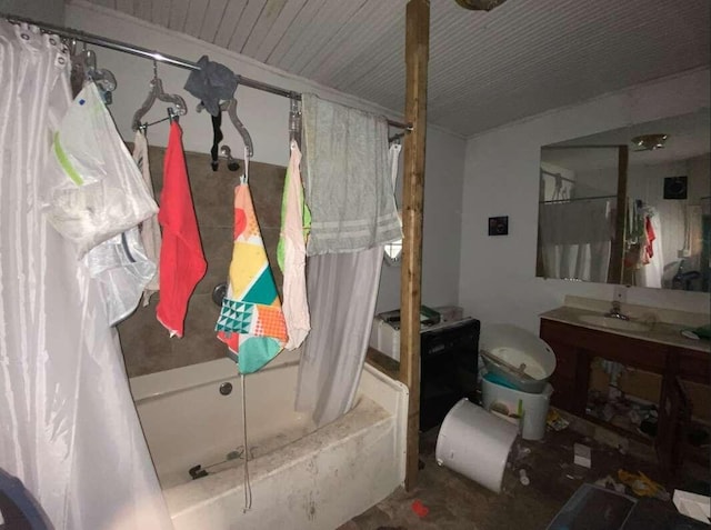 bathroom featuring a sink and shower / bath combination with curtain