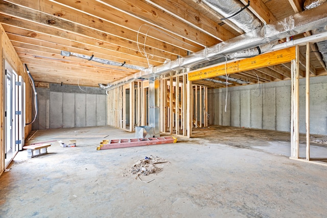 view of unfinished basement