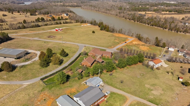 aerial view with a water view and a rural view