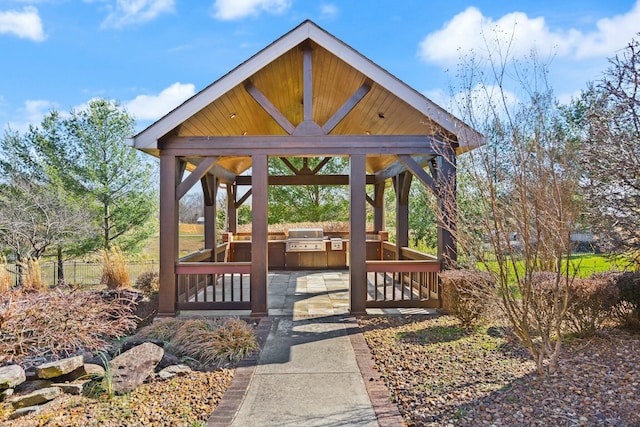 surrounding community featuring a gazebo, a patio area, and exterior kitchen