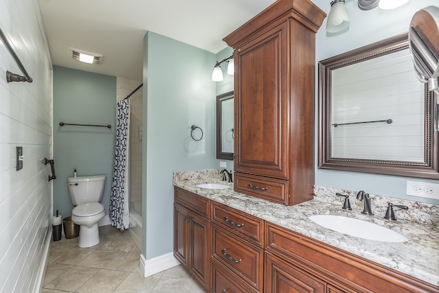 full bathroom with tile patterned flooring, visible vents, toilet, and a sink