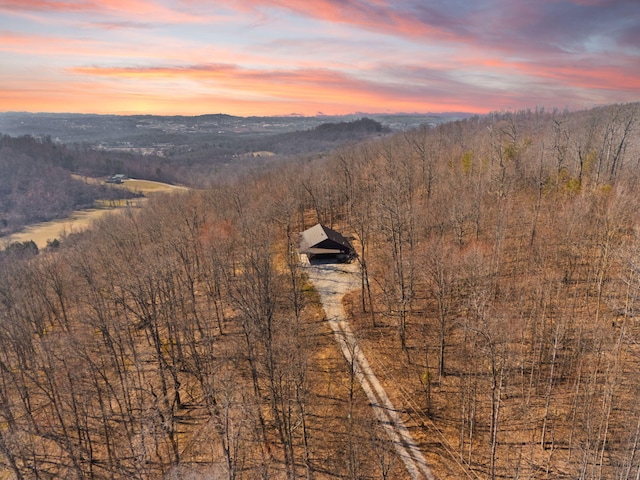 birds eye view of property with a view of trees