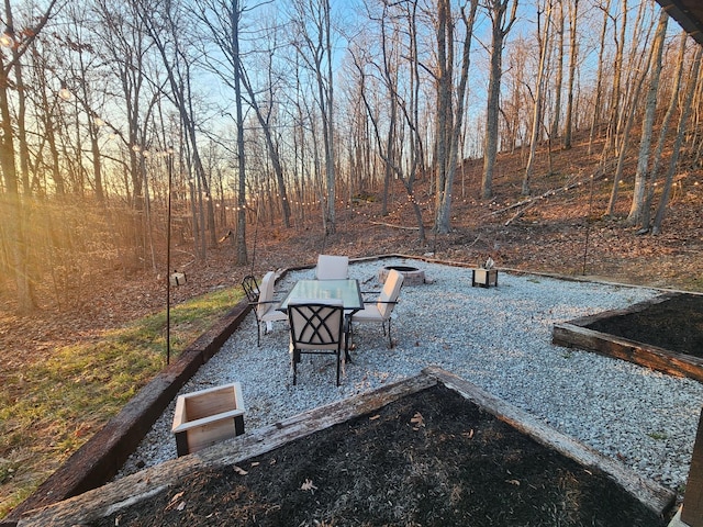 view of yard with a patio area and a fire pit