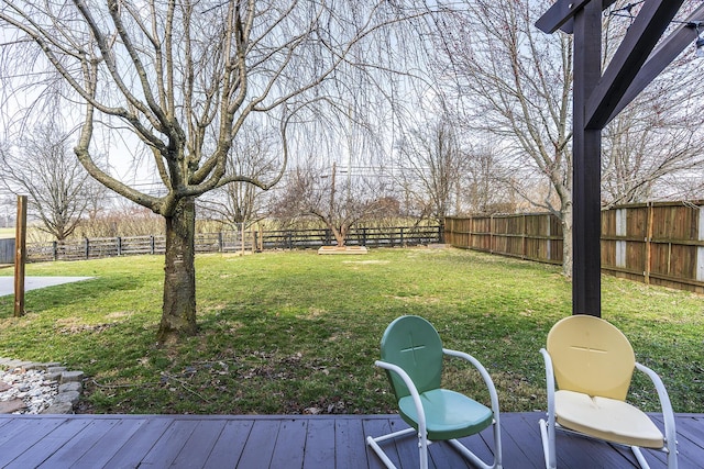 view of yard with a fenced backyard