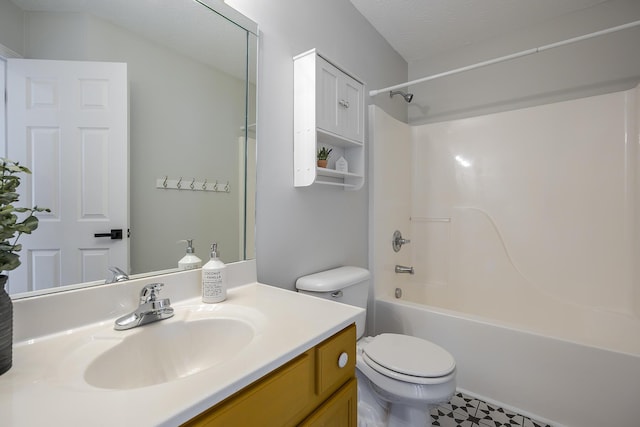 full bath with toilet, vanity, and  shower combination