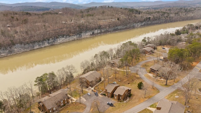 aerial view with a water and mountain view