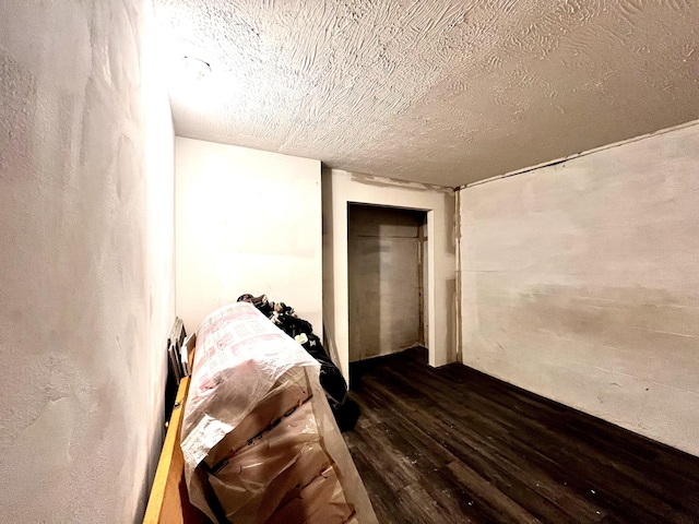 interior space with dark wood finished floors and a textured ceiling