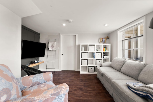 living area with recessed lighting and wood finished floors