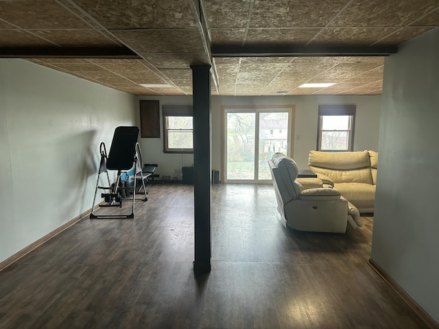 110 Silvercreek Dr, Danville, KY 40422 - below grade area featuring dark wood-style flooring, an ornate ceiling, a wealth of natural light, and baseboards