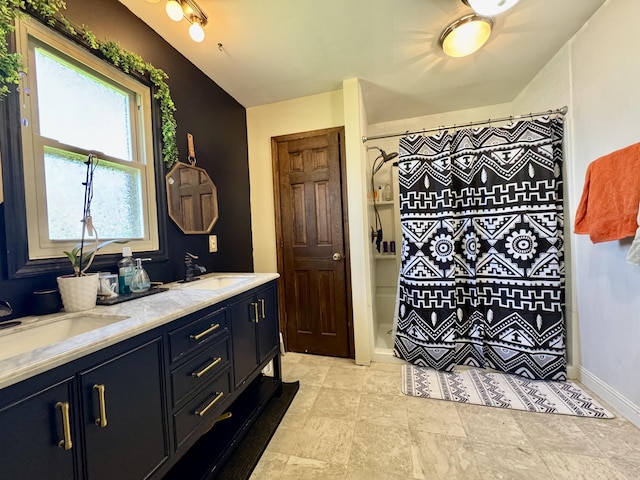 110 Silvercreek Dr, Danville, KY 40422 - full bath featuring a sink, baseboards, double vanity, and a shower with shower curtain