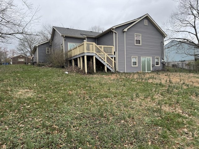 110 Silvercreek Dr, Danville, KY 40422 - rear view of house with a lawn, a wooden deck, and stairway