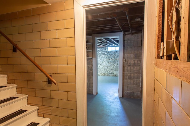 interior space featuring concrete block wall