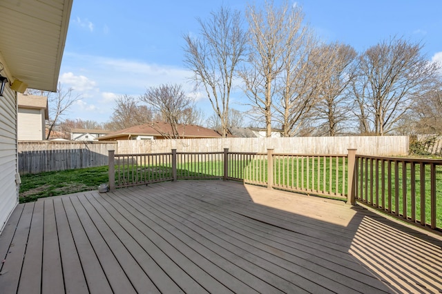 deck featuring a yard and a fenced backyard