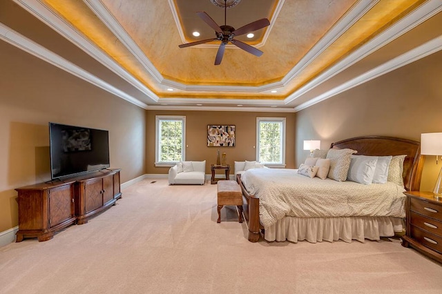 2208 Terranova Ct, Lexington, KY 40513 - bedroom with crown molding, baseboards, light colored carpet, a tray ceiling, and recessed lighting