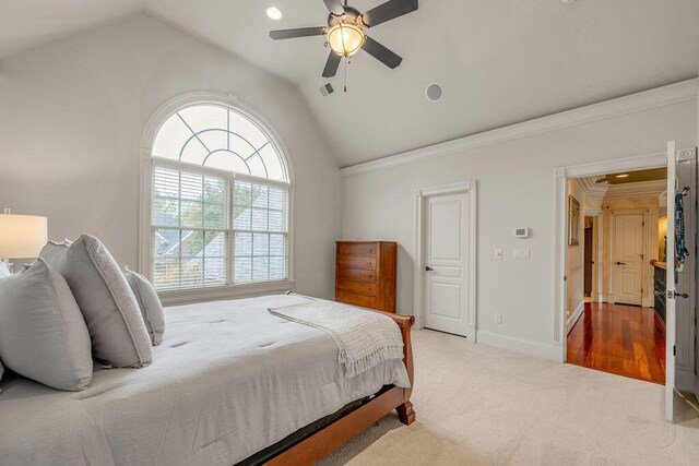 2208 Terranova Ct, Lexington, KY 40513 - bedroom featuring visible vents, baseboards, carpet, vaulted ceiling, and ornamental molding