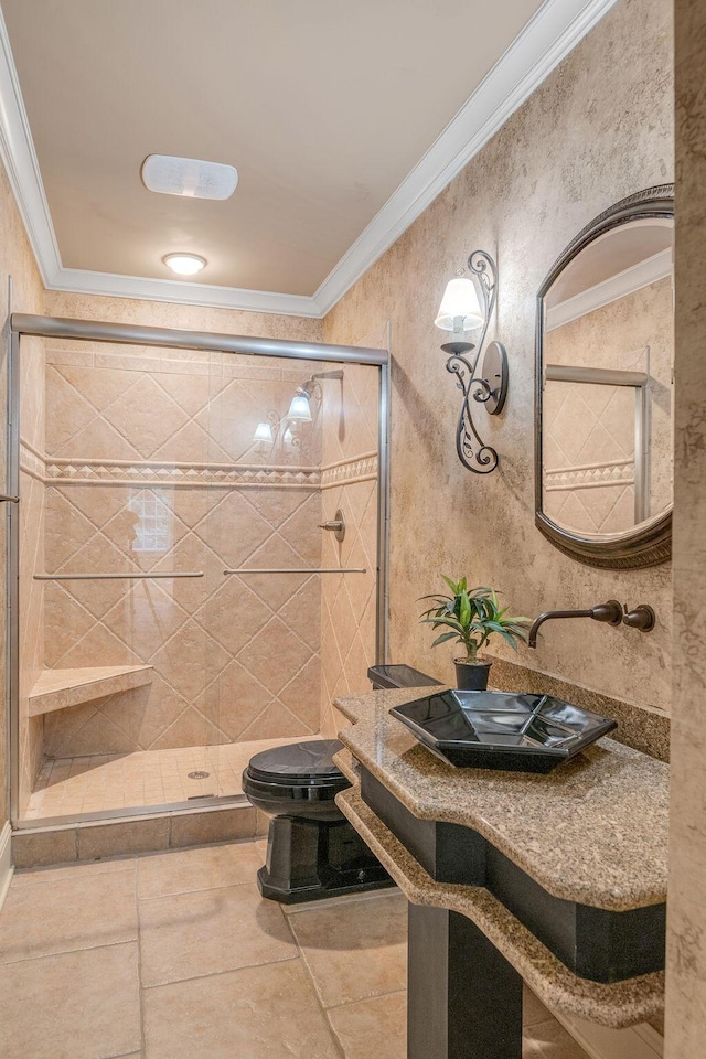 2208 Terranova Ct, Lexington, KY 40513 - full bathroom featuring a sink, a shower stall, and ornamental molding