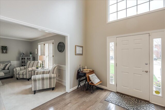 424 Amberley Dr, Lexington, KY 40515 - entrance foyer with light wood finished floors, a high ceiling, ornamental molding, and plenty of natural light