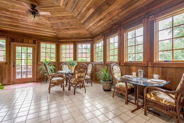 870 Mcmeekin Pl, Lexington, KY 40502 - sunroom / solarium featuring french doors, vaulted ceiling, wooden ceiling, wooden walls, and tile patterned floors