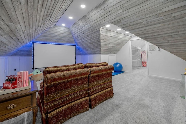 870 Mcmeekin Pl, Lexington, KY 40502 - home theater room with lofted ceiling, carpet, recessed lighting, and wood ceiling