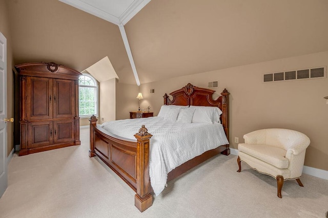 870 Mcmeekin Pl, Lexington, KY 40502 - bedroom with light colored carpet, lofted ceiling, baseboards, and ornamental molding