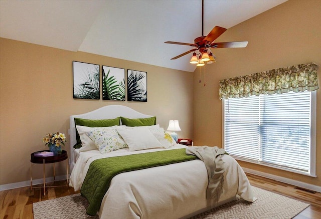 1794 Hunter Dr, Lancaster, KY 40444 - bedroom with vaulted ceiling, wood finished floors, baseboards, and ceiling fan