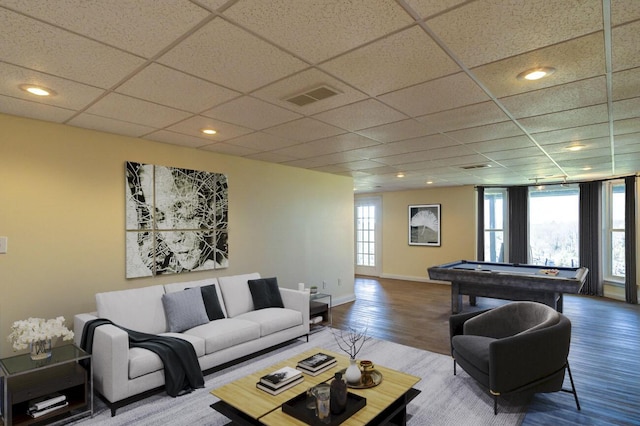 1794 Hunter Dr, Lancaster, KY 40444 - living room featuring billiards table, wood finished floors, a drop ceiling, and baseboards