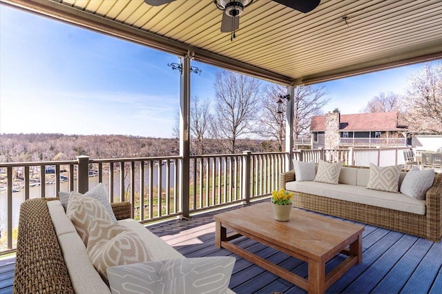 1794 Hunter Dr, Lancaster, KY 40444 - wooden terrace featuring a ceiling fan and an outdoor hangout area