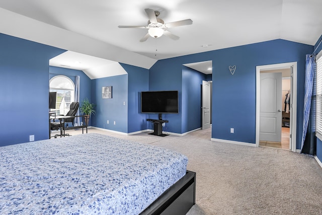 205 Hedgewood Ln, Richmond, KY 40475 - bedroom with a ceiling fan, carpet floors, baseboards, and lofted ceiling