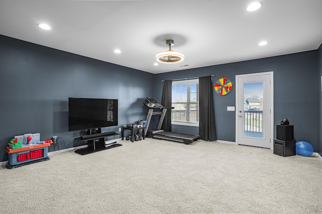 205 Hedgewood Ln, Richmond, KY 40475 - workout room featuring baseboards, recessed lighting, and carpet