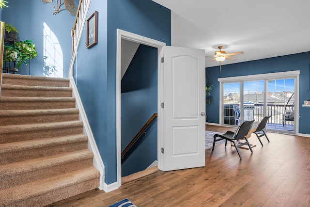205 Hedgewood Ln, Richmond, KY 40475 - stairway featuring baseboards, wood finished floors, and ceiling fan