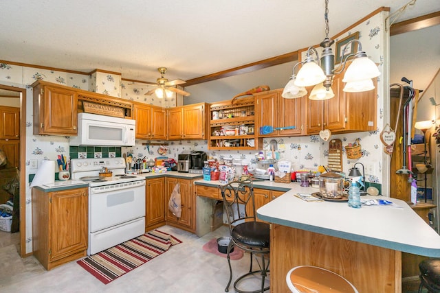 360 N Middletown Rd, Winchester, KY 40391 - kitchen featuring light countertops, open shelves, a peninsula, and white appliances
