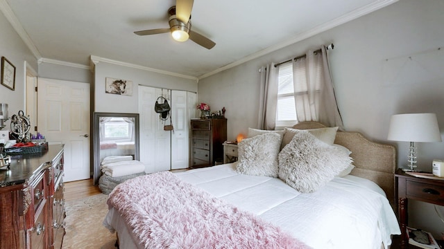 3485 Twillingate Ct, Lexington, KY 40503 - bedroom featuring multiple windows, crown molding, a closet, light wood-style floors, and ceiling fan