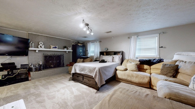3485 Twillingate Ct, Lexington, KY 40503 - bedroom with carpet flooring, a textured ceiling, and a brick fireplace