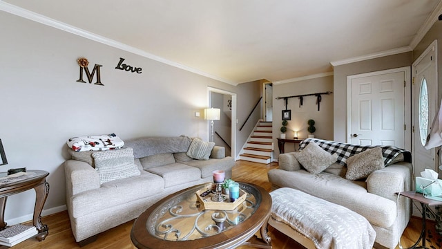 3485 Twillingate Ct, Lexington, KY 40503 - living area featuring stairway, light wood finished floors, and crown molding