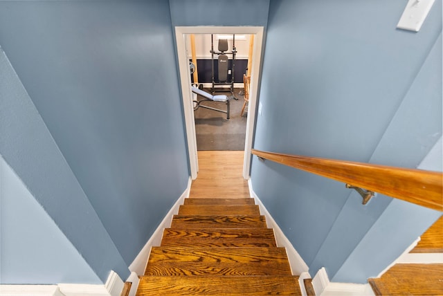 staircase featuring wood finished floors