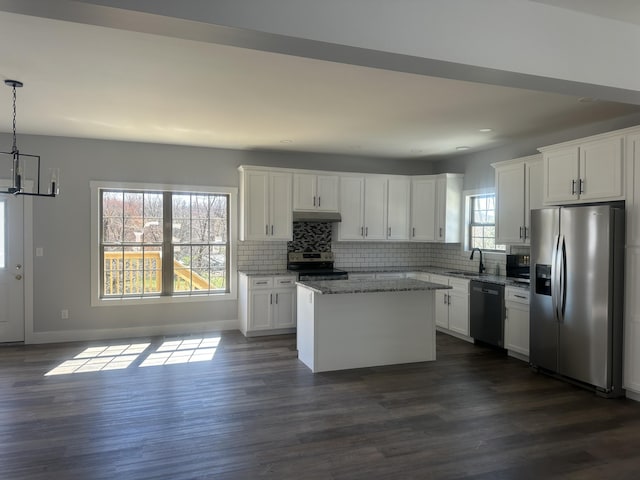 kitchen featuring white cabinetry, appliances with stainless steel finishes, a sink, and tasteful backsplash