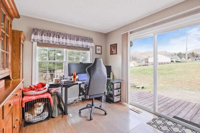 35 Fox Trail Rd, Manchester, KY 40962 - home office featuring a textured ceiling, visible vents, a healthy amount of sunlight, and wood-type flooring